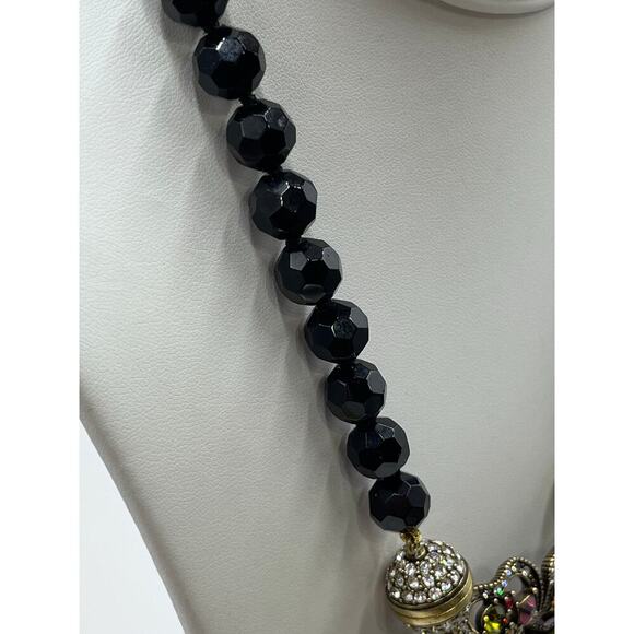 Heidi Daus Black Beaded Rhinestone Flower Magnetic Versatile Bracelet Necklace - Picture 7 of 12